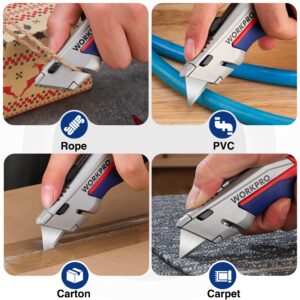 WORKPRO Retractable Utility Knife, Quick-Change Box Cutter with Twine Cutter, Heavy Duty Aluminum Razor Knife with Comfortable Handle, 10 Extra Blades Included