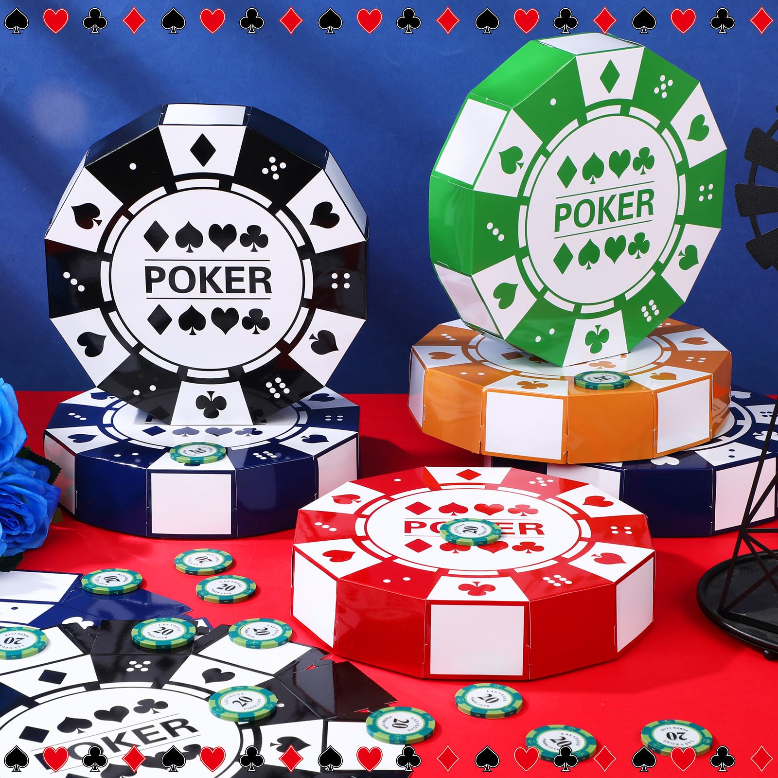 PullCrease 12 Pcs Large Poker Chip Favor Boxes 9 Inch Casino Themed Party Decorations Giant Chip Table Centerpiece for Game Night New Year Prom Casino Birthday Party Supplies