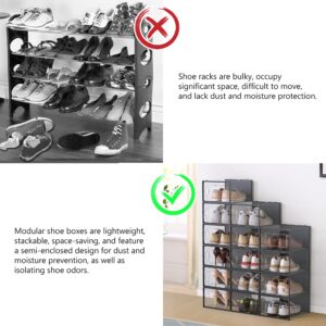 Fkprorjv 12 Pack Large Shoe Storage Box Organizer for Closet, Versatile Clear Plastic Stackable Sneaker Shoe Rack Containers Bins Holders, Portable Closet Organizers and Storage, Black