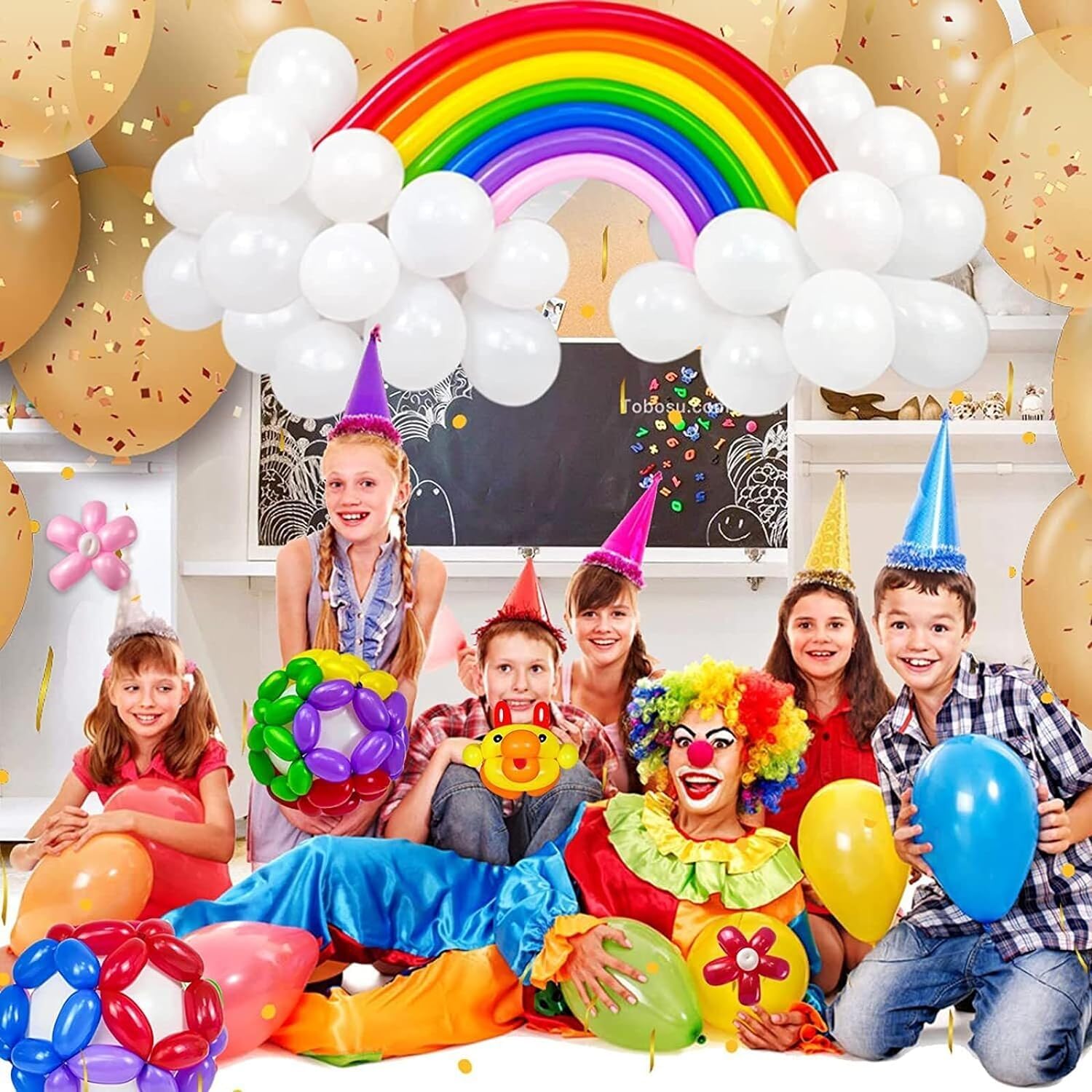 100 Pack 260 Long Balloons Twisting Animal Rainbow Balloons Kit with Pump Thickening Latex Modeling Long Skinny Clown Balloons for Balloon Animals Shape Birthday Weddings Party Decoration Ballon Arch