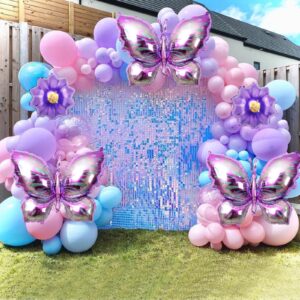 5 PCS Butterfly Balloons Decoration With Purple Flowers Balloons Purple Butterfly Balloon Butterfly Birthday Balloons Decoration for Garden Butterfly Themed Party Wedding Baby Shower Birthday Party