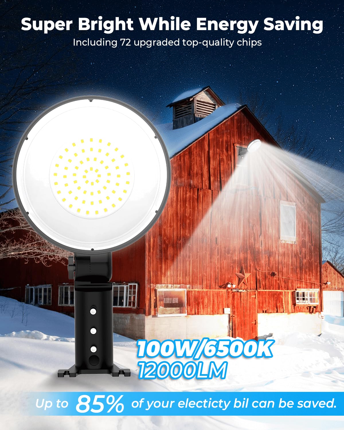 AGranTOP LED Barn Light, 12000LM Dusk to Dawn Outdoor Lighting with Photocell Adjustable Angle 100W 6500K Daylight IP66 Waterproof Street Light for Barn/Yard/Garage/Security