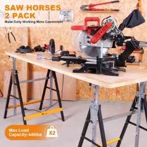 WORKESS Metal Saw Horses 2 pack Folding Heavy Duty 880 lbs Load Capacity Saw Horse Adjustable 7 Level Height for Woodworking