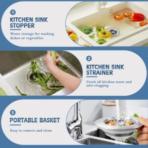 Kitchen Sink Drain Strainer 3 in 1, 304 Stainless Steel Pop Up Sink Stopper, Anti-Clogging Sink Drain Strainer for US Standard Kitchen Drain (SUS304 Brushed)