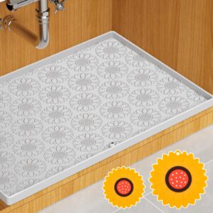 under sink mat kitchen waterproof - 34" x 22" for kitchen and bathroom cabinets under shelf liner organizer non-slip surface drip tray undersink protector,light gray