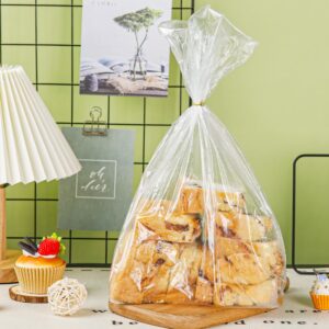 NPLUX Bread Bags for Homemade - Clear Cellophane Bags Plastic Treat Bags with Ties for Airtight Storage of Baked Goods（100PACK, 8x8x14in)