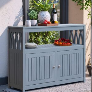 Flamaker Outdoor Storage Cabinet Weatherproof Acacia Wood Outdoor Cabinet with 2 Magnetic Doors Used for Outdoor Storage, Buffet Cabinet, TV Stand, Bar Table, Potting Table (Grey)