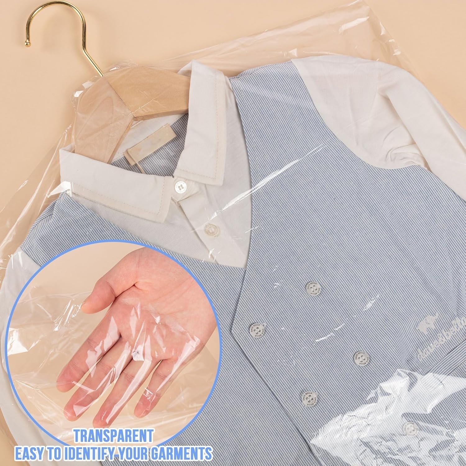 50 Pack Plastic Garment Bags Roll, 60x90 cm Dry Cleaner Bags Plastic Clear, Dust-proof Plastic Garment Bags for Dry Cleaner, Home Storage, Travel, Moving