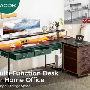 AODK 61" L Shaped Desk with 7 File Drawers, Gaming Desk with LED Light & Power Outlet, Reversible Home Office Desk with Monitor Shelf & Movable CPU Stand, Corner Computer Desk, Black