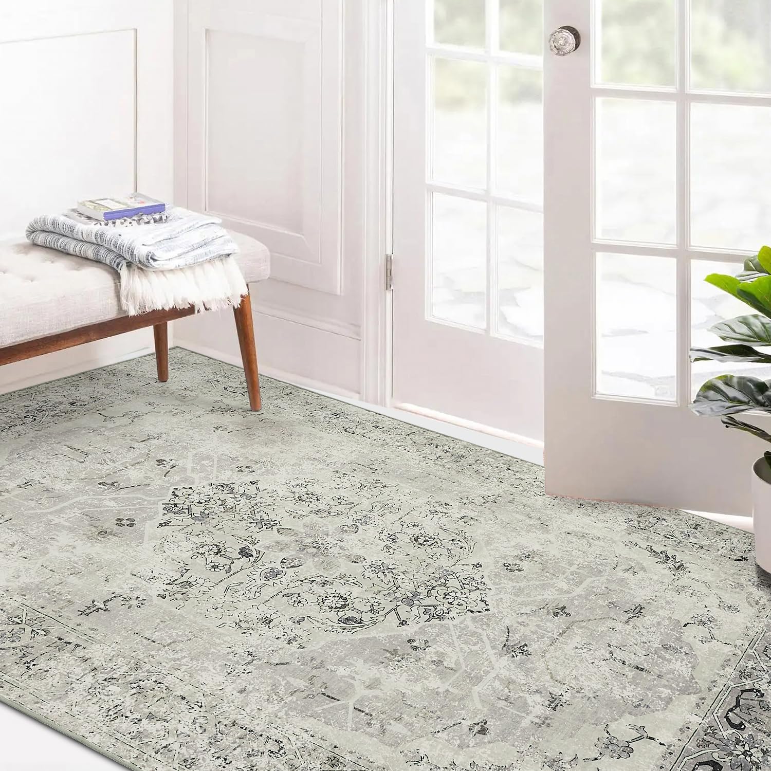 5x7 Area Rugs for Bedroom Washable Rug Low Pile Distressed Floor Carpet for Living Room Kids Room Playroom Kitchen Dining Table Home Office