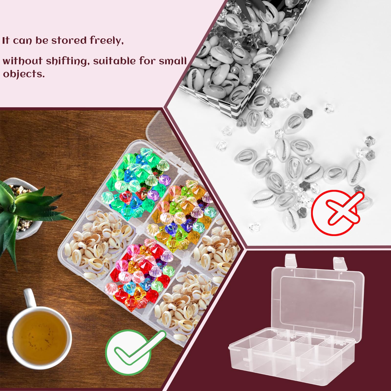 WYOMER 8 Grids Bead Organizers and Storage Box, Plastic Organizer Box with Removable Board Dividers, Box Organizer for Jewelry or Tackle Electronics Small Parts (1)