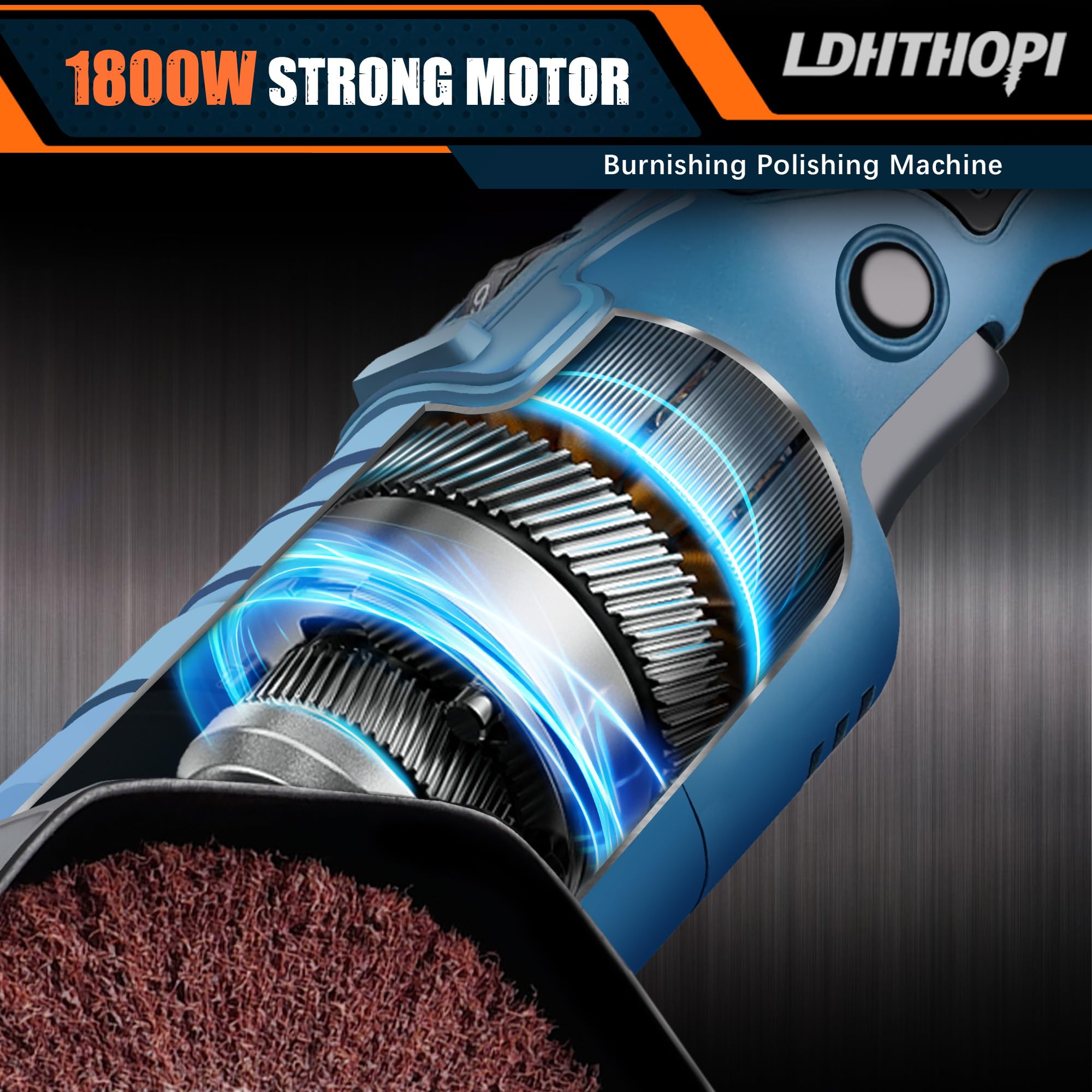 LDHTHOPI 1800W Burnishing Polishing Machine, 110V Handheld Electric Stainless Steel Polisher, 8 Variable Speed, 3100RPM for Metal, Stainless Steel, Wood