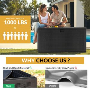 TerraSafe Large Deck Boxes,150 Gallon Resin Storage Boxes for Outdoor Cusion,waterproof, Garden Tools,lockable