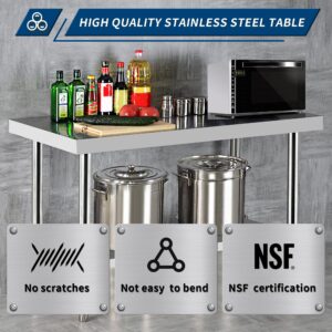 QFBXG NSF Commercial Stainless Steel Worktable - 24 x 30 Inches with Undershelf, Heavy Duty Prep Table for Restaurants, Homes, and Hotels - Ideal for Christmas Prep.