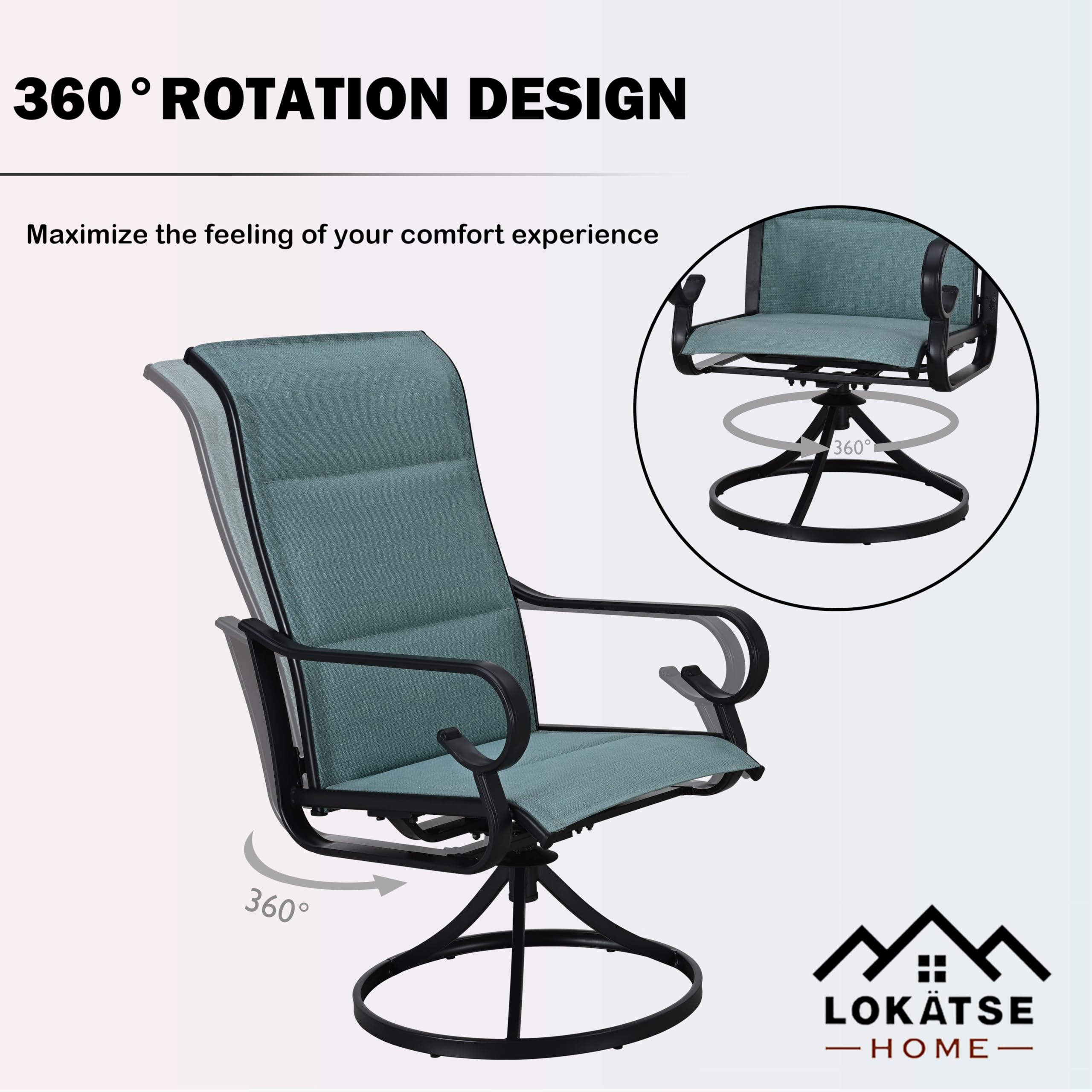 LOKATSE HOME High Back Textilene Outdoor Swivel Chair Set of 2 360° Rotating Mesh Rocker, for Backyard, Patio, Lawn, Garden, Teal