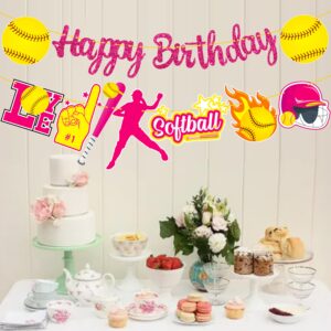 Softball Happy Birthday Banners Softball Birthday Party Decoration Softball Themed Party Cutout Banners for Girls Softball Baby Shower Decoration Sport Party Supplies