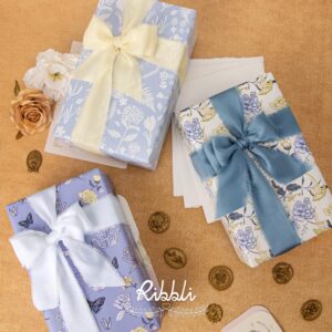 Ribbli Floral Wrapping Paper Mini Roll, 3 Rolls Dusty Blue Vintage Flower Gift Wrap for Women Girl Friend Wedding - 17 inch x 120 inch(10feet) Per Roll