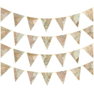 travel themed party decorations 4pcs vintage bon voyage map pennant banners going away farewell party triangle flags decorations for let the adventure begin party graduation retirement party supplies