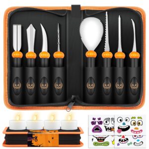 funnyb&g pumpkin carving tools kit halloween - 16 pcs professional pumpkin carving set for kids or adults - 8 pcs stainless steel carving tools halloween decoration stickers and led pumpkin lights