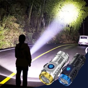 Flashlight With 5 Modes, Powerful Flashlights High Lumens With Eye Lens, Tactical Flashlight Waterproof, Adjustable Brightness Flash Light For Outdoor, Emergency, Led Mini Camping Lights (Silver)