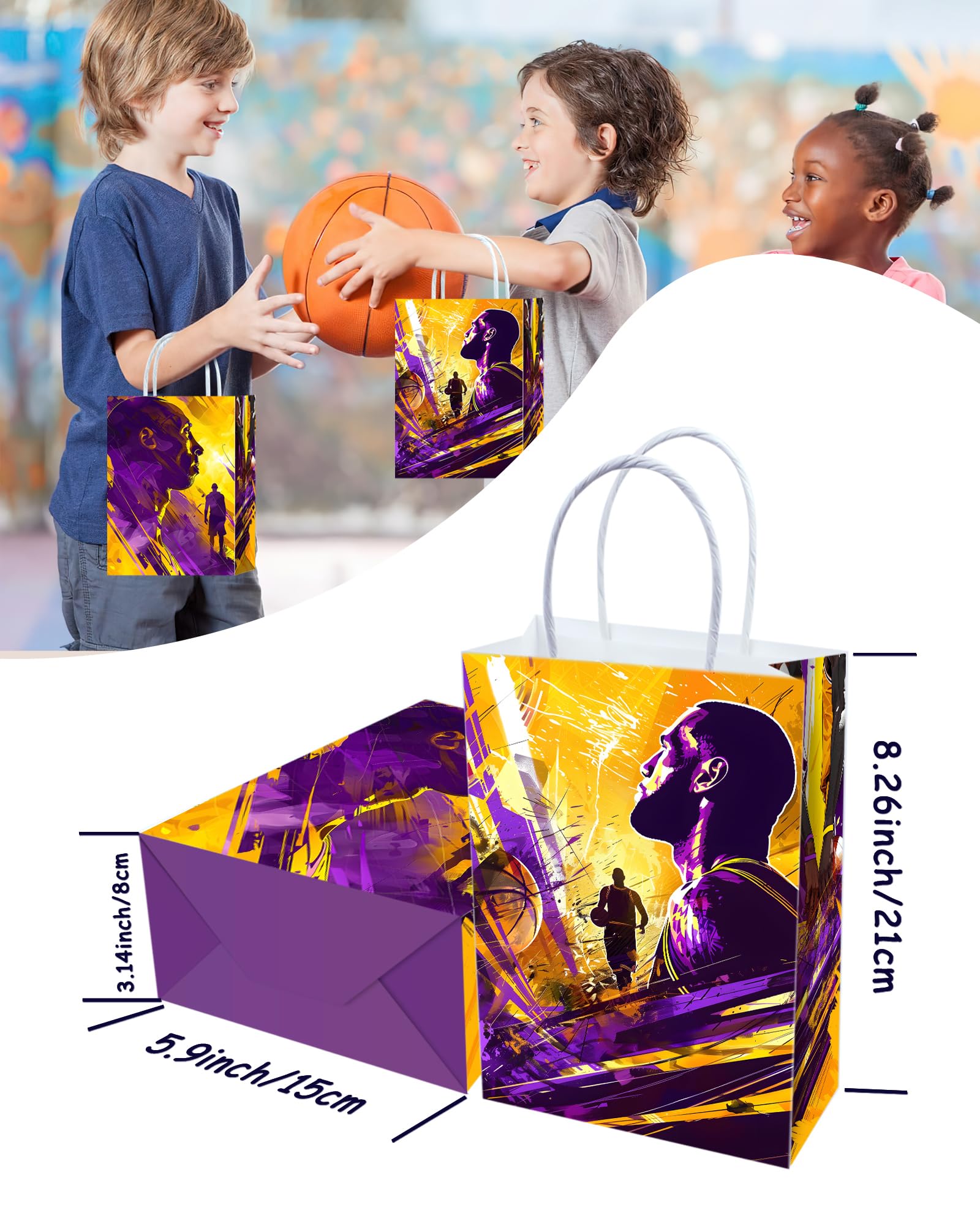 16 pcs Basketball Goodie Bags, Basketball Treat Candy Snack Bags for Team Basketball Birthday Party decorations Supplies, Basketball Party Favor Bags for Basketball Themed Party Favors