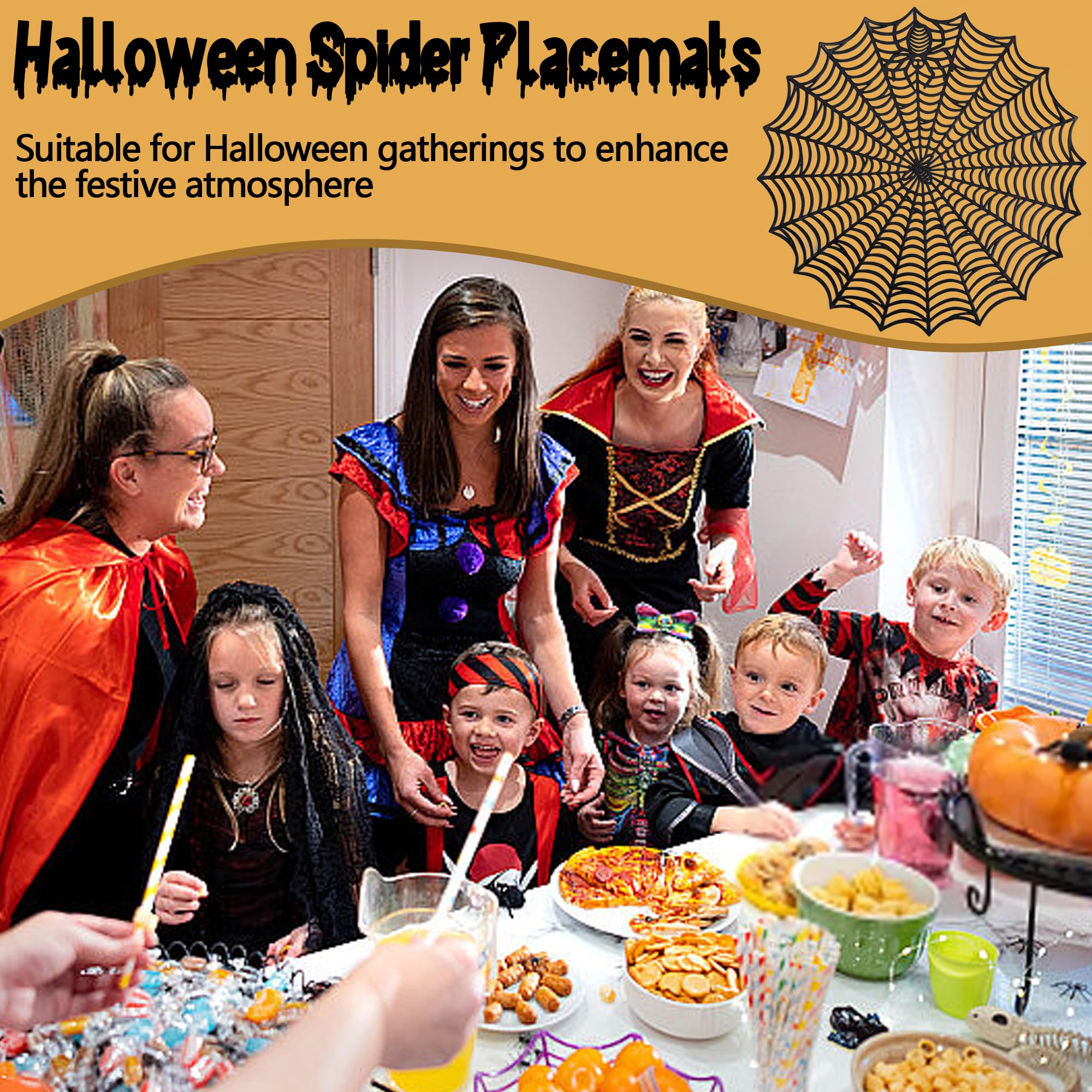 Watayo 10 Pcs Halloween Spider Web Placemats- 15 Inch Heat Insulation Halloween Placemats Spider Web Table Mats- Hollow Out Spiderweb Coasters Placemat for Dining Table Halloween Decoration