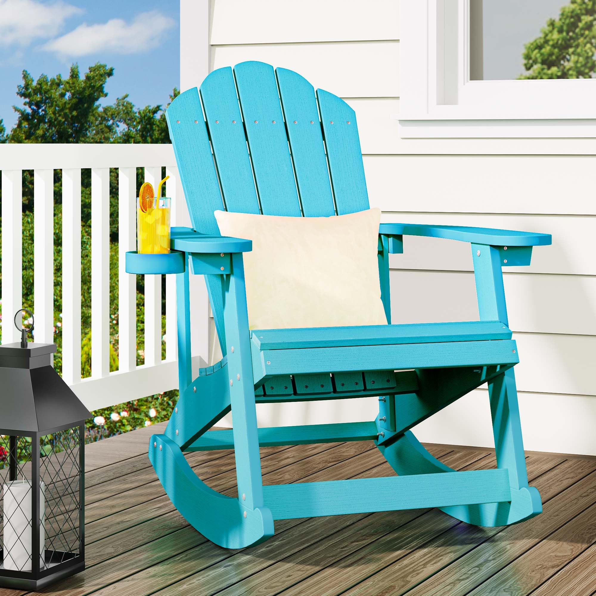 YITAHOME Outdoor Rocking Adirondack Chair, Heavy Duty Plastic Rocking Chairs with Rotatable Cup Holder, Oversized Rocker Chair for Garden Lawn Yard Patio Deck Backyard Pool Porch Beach Fire Pit