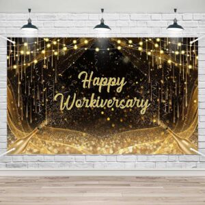 lofaris happy work anniversary decorations black gold happy workiversary banner background for office party staff banner employee appreciation party decoration 70.8x43.3inch