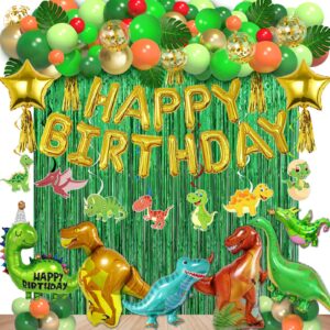 125pcs dinosaur birthday party decorations supplies, dinosaur balloons arch garland kit with fringe curtain, dinosaur balloons for jungle dinosaur baby shower decorations for boy kids