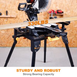 WORKESS Universal Miter Saw Stand with Grid Tabletop 300 lbs Load Capacity 6-Level Height Adjustment Table Saw Stand WK-MS046