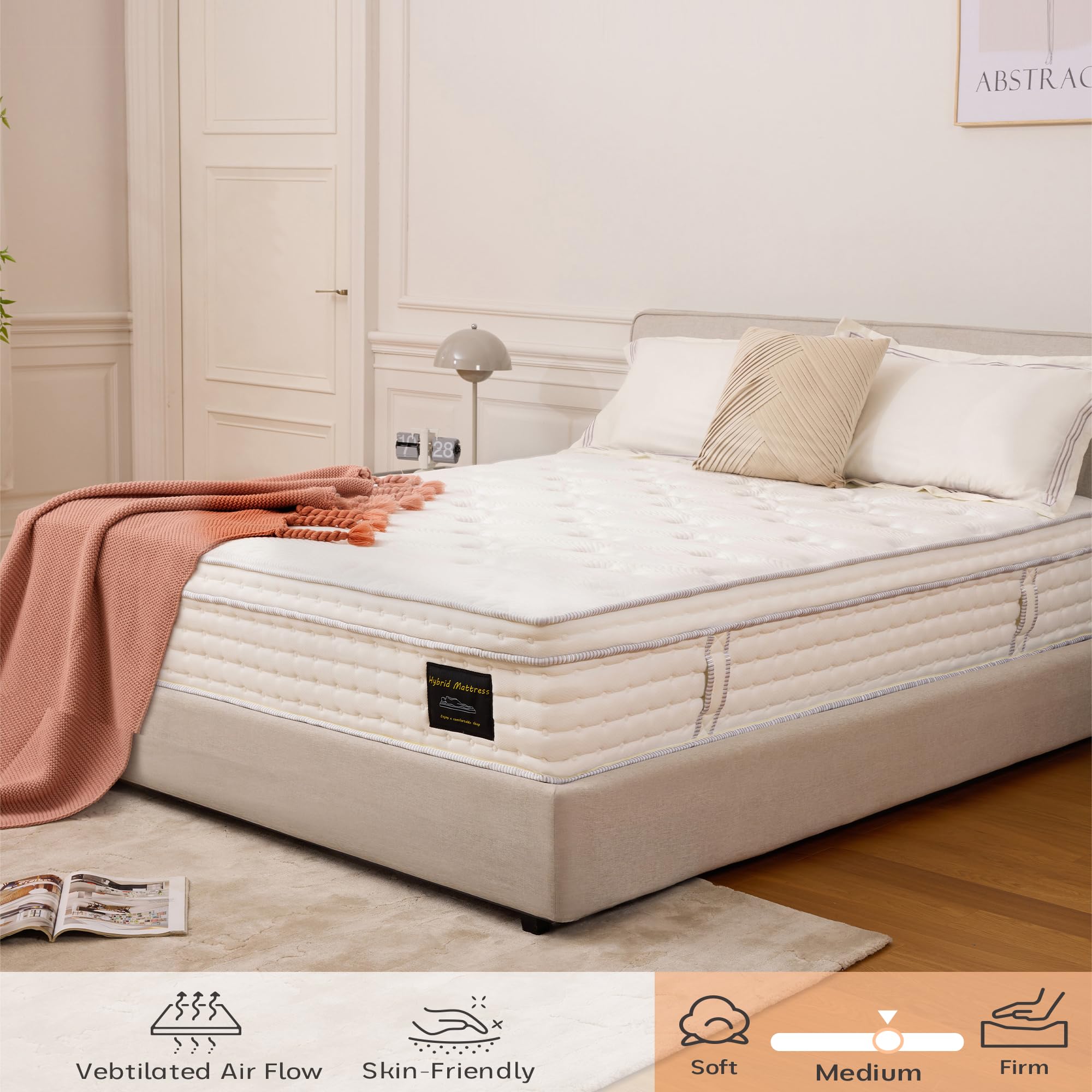 UniPon Queen Size Mattress, 12 Inch Queen Hybrid Mattress with Gel Memory Foam, Bed Mattress Extra Lumbar Support for Pressure Relief