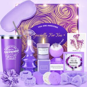 gifts for women, 15pcs self care gifts for women, purple relaxing care package, unique mothers day gifts idea for mom her, best friend gifts for women