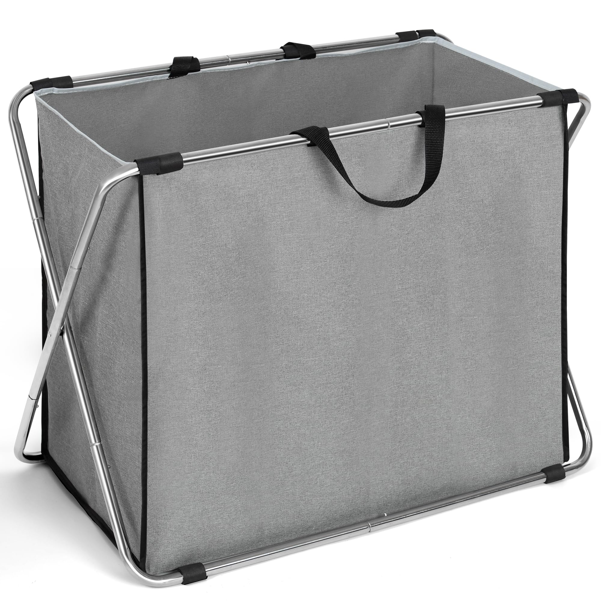 Large Laundry basket, Collapsible Laundry Hamper, Freestanding Waterproof Clothes Hamper with Storage Bag & Metal Frame for Dirty Clothes in Laundry Room Bathroom Home College Dorm Essentials (Grey)