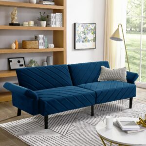 haplized modern convertible sofa bed,velvet futon couch folding tufted sofa couch with adjustable armrests for apartment,living room,blue