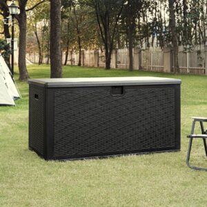 terrasafe large deck boxes,150 gallon resin storage boxes for outdoor cusion,waterproof, garden tools,lockable