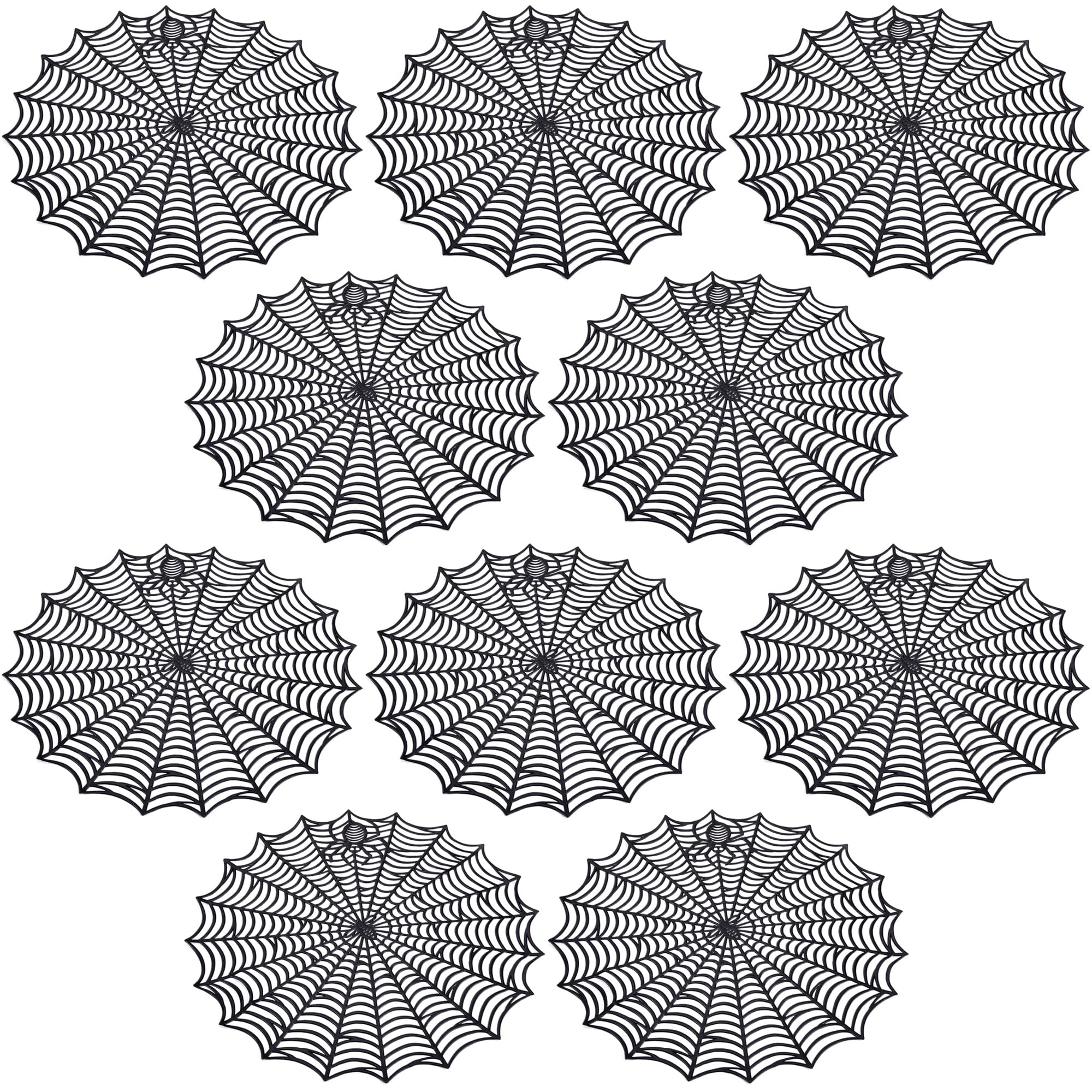 Watayo 10 Pcs Halloween Spider Web Placemats- 15 Inch Heat Insulation Halloween Placemats Spider Web Table Mats- Hollow Out Spiderweb Coasters Placemat for Dining Table Halloween Decoration