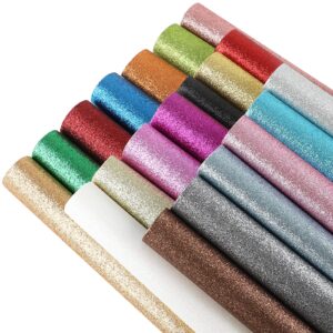 ccinee 20pcs glitter faux leather sheets,20 color 8.3 x 11.8 inches shiny pu leather fabric for craft bow earring clips bags sewing diy making