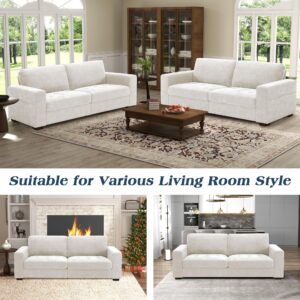 WorthFurni 89 Inch Sofa Couch, Modern 3 Seater Couch with Removable Covers and USB Ports, Large Chenille Comfy Sofa for Living Room, Oversized Loveseat Sofa for Apartment (Beige)