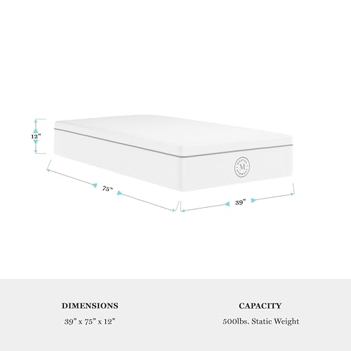 Martha Stewart SleepComplete Twin Mattress in a Box, Firm Pocket Spring and Foam Hybrid Mattress, Dual-Action Cooling, 5-Way Zoning, Coolweave Cover, 12 ", White