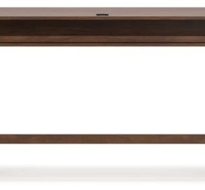 Signature Design by Ashley Lyncott Mid Century 3-Drawer 60" Home Office Desk with Cord Management, Open Cubby and Tapered Legs, Dark Brown