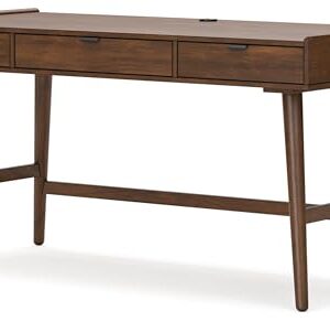 Signature Design by Ashley Lyncott Mid Century 3-Drawer 60" Home Office Desk with Cord Management, Open Cubby and Tapered Legs, Dark Brown