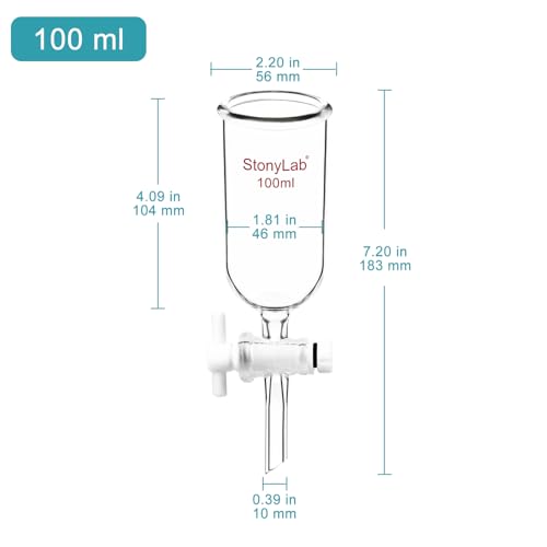 stonylab Dropping Funnel, Borosilicate Glass Burette Funnel with PTFE Stopcock for Laboratory and Home Use, 100 ml