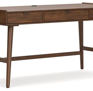 Signature Design by Ashley Lyncott Mid Century 3-Drawer 60" Home Office Desk with Cord Management, Open Cubby and Tapered Legs, Dark Brown