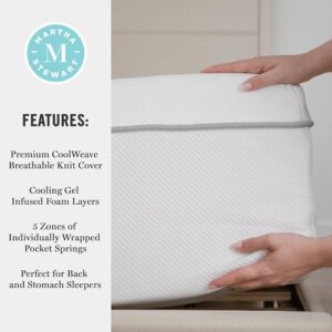 Martha Stewart SleepComplete King Mattress in a Box, Firm Pocket Spring and Foam Hybrid Mattress, Dual-Action Cooling, 5-Way Zoning, Coolweave Cover, 12 ", White