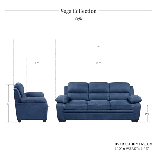 Lexicon Vega 80" W Fabric Living Room Sofa Couch, Blue