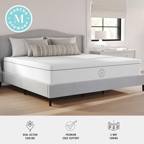 Martha Stewart SleepComplete King Mattress in a Box, Firm Pocket Spring and Foam Hybrid Mattress, Dual-Action Cooling, 5-Way Zoning, Coolweave Cover, 12 ", White