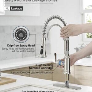 HOIGY 3 Mode 360 Degree Swivel Stainless Steel Faucet for Kitchen Sink, 1 Handle Kitchen Sink Faucet with Deck Plate, Brass Deck Mount Waterfall Bathtub Faucet Set High Flow Widespread 6-16 Inch