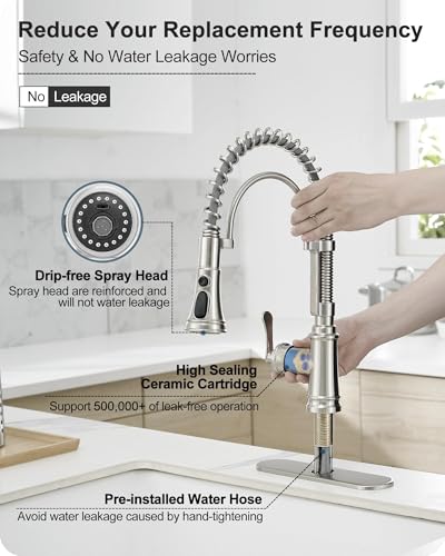 HOIGY 3 Mode 360 Degree Swivel Stainless Steel Faucet for Kitchen Sink, 1 Handle Kitchen Sink Faucet with Deck Plate, Brass Deck Mount Waterfall Bathtub Faucet Set High Flow Widespread 6-16 Inch