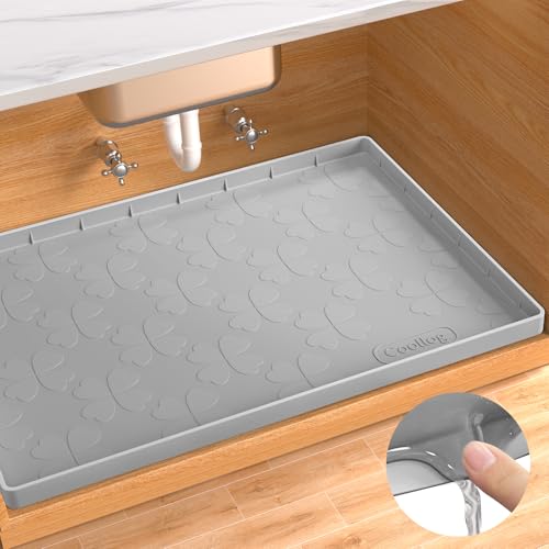 Waterproof Under Sink Mat for 34" x 22" Cabinet Protector, Silicone Sink Mat for Kitchen and Bathroom, Easy to Clean Kitchen Cabinet Liner Under Sink Drip Tray for Leaks