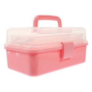 sewacc craft box, 3 layers plastic portable storage box pink art box multipurpose organizer handled storage case tool box for tools sewing kit arts crafts supplies